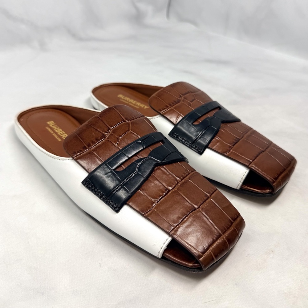Burberry Beckswalk Leather Croc Backless Slide Mule Loafer Flat Shoes Colorblock - Picture 2 of 13